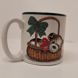 Puppy Mischief 1990 Potpourri Press Puppy Dog Christmas Mug